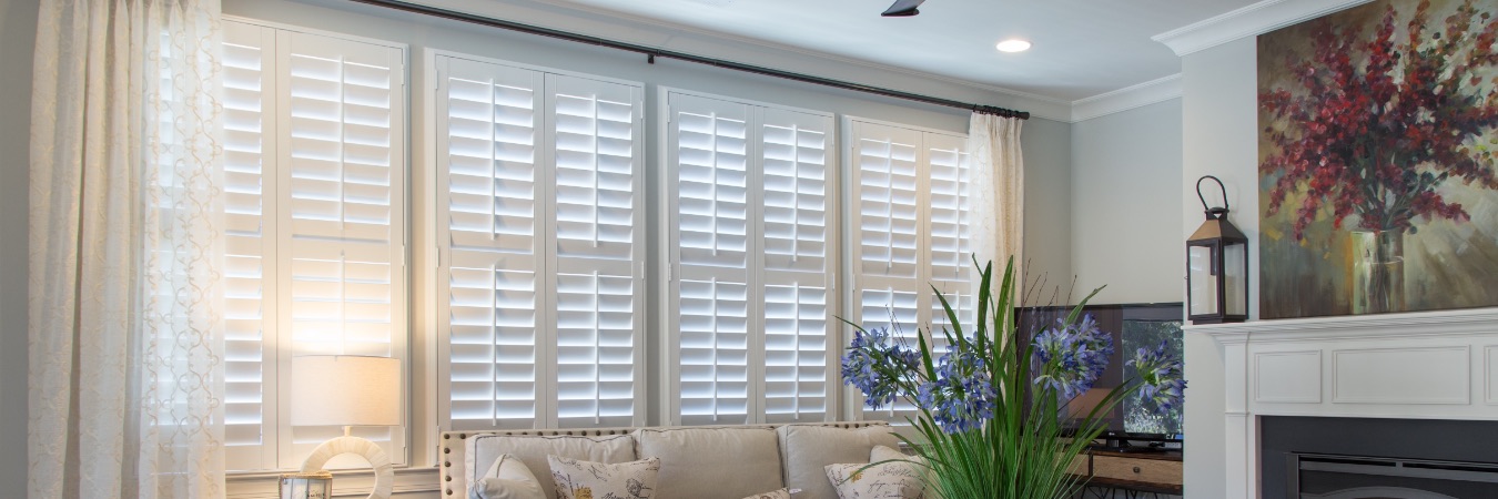 Polywood plantation shutters in Houston living room