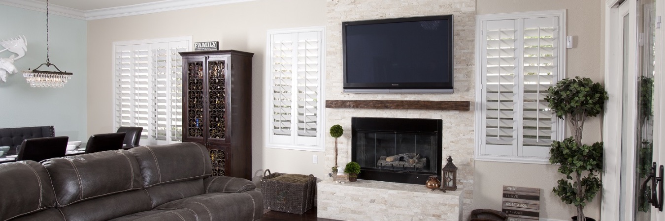 Polywood shutters in a Houston living room
