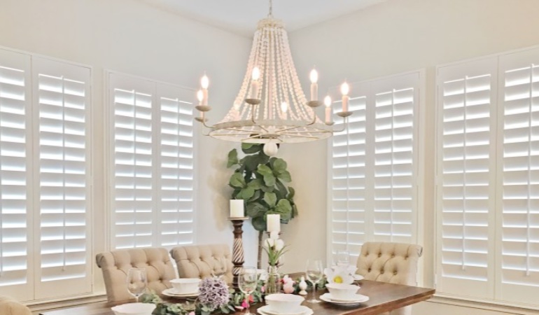 Polywood shutters in a Houston dining room.