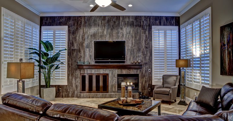 Houston living room with shutters