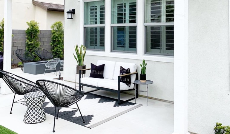 Backyard with plantation shutters