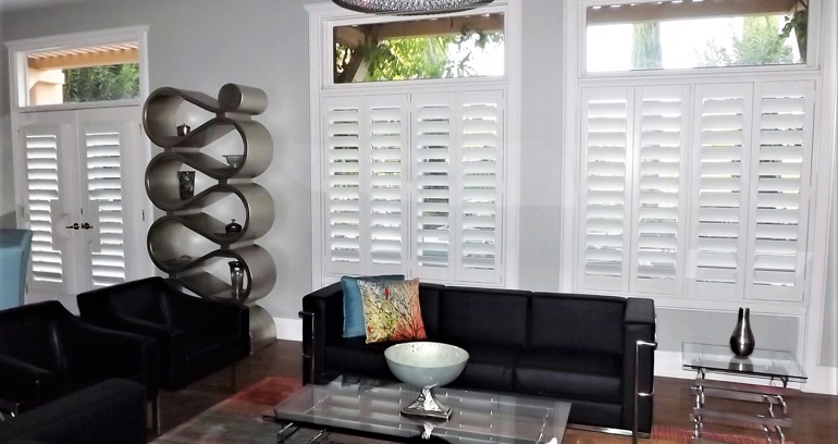 Houston DIY shutters in living room.