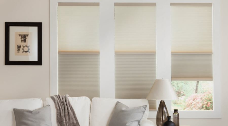 Cellular shades are energy efficient and stop air from entering through your window. Cellular shades in a Houston living room