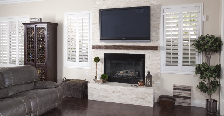 Shutters match modern design incredibly well. interior shutters in Houston living room